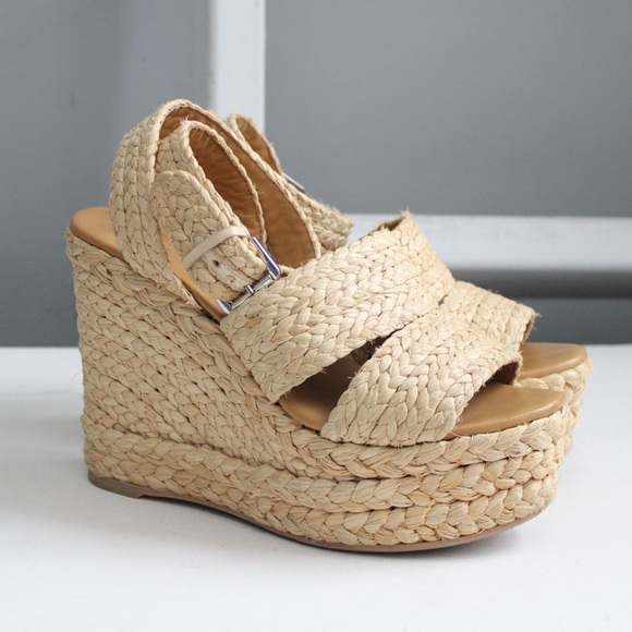 Polo Ralph Lauren Shoes - POLO Ralph Lauren Tan Woven Raffia Wicker Wedge Sandal Heels Spain Size 39.5 / 9